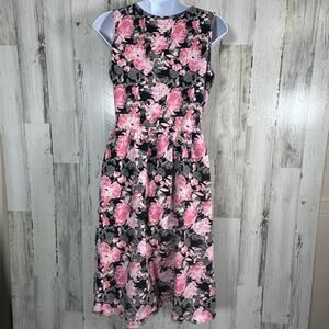 Latched Mama Black Floral Dress – Medium – Sleeveless Nursing/Postpartum Pockets